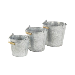 Rustic Farmhouse Decor Galvanized Metal Flower Pot Bucket With Handle Vintage Shabby Chic Iron Planter Pail <b>Tabletop</b> Decorative - Product Image 3