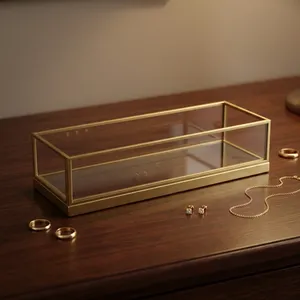 Luxury Modern Lacquered Brass & Glass <b>Storage</b> <b>Tray</b> with Gold Frame for Jewelry Vanity Bathroom Use - Product Image 1