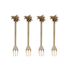 ชุดส้อมทองเหลืองคุณภาพสูง ด้ามจับแบบเกลียว สำหรับงานแต่งงาน โต๊ะอาหารค่ำ ชุดส้อมขนมหวาน 4 ชิ้น - Product Image 1