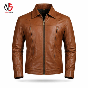 Blouson moto homme en cuir véritable marron, respirant, coupe-vent, imperméable, coupe ajustée, style streetwear, avec logo frontal. - Product Image 6