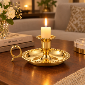 Support de bougie en laiton fait main avec bord perlé et double poignée, chandelier décoratif pour centre de table, vente en gros, fabrication - Product Image 3