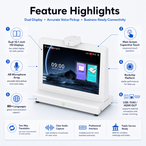 Traducteur intelligent AI 10,1 pouces pour entreprises avec plus de 80 langues mondiales et algorithme de microphone AB pour le commerce extérieur et l'hôtellerie - Product Image 6