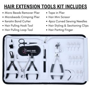 Kit d'outils pour extensions capillaires : Pince à micro-perles, Pince à décollement de kératine, Pince à bandes adhésives, Aiguille à boucle, Ciseaux, Pinces - Product Image 2