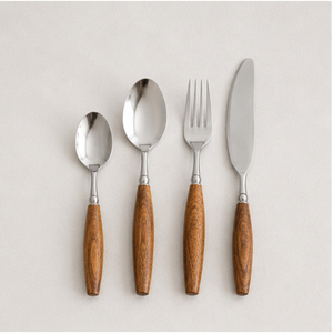 Ensemble de couverts en acier inoxydable avec manche en bois naturel, argenterie pour la maison, le restaurant et les cadeaux, vaisselle écologique - Product Image 4