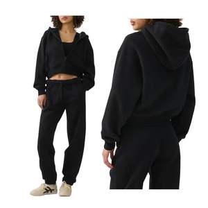 Sweat-shirt à capuche zippé court personnalisé pour femme en molleton de coton, coupe oversize, style streetwear décontracté, fabricant OEM en gros - Product Image 1