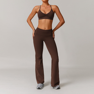 OEM Custom Wholesale Workout Yoga Set Women Ribbed Sports Bra High Waist <b>Flared</b> <b>Leggings</b> Activewear Gym Fitness Tracksuit - Product Image 3