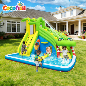 Cocofish Toboggan Aquatique Gonflable en Tissu Oxford 5 en 1, Château Gonflable Crocodile avec Toboggan Aquatique Humide, Parc Aquatique pour Fête d'Anniversaire d'Enfants - Product Image 1
