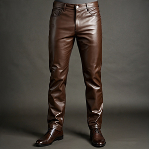 ARZINEN INDUSTRY Pantalon Moto Homme en Cuir Marron Doublé Polaire Hiver Coupe Droite avec Fermeture Éclair et Boutons Taille Mi-Haute - Product Image 6