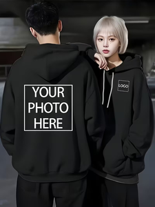 Customizable Men's Eco-Friendly Fleece Hoodie Personalized Photo/Text Front Back Design Winter Pullover Sweatshirt Pocket Soft - Product Image 2