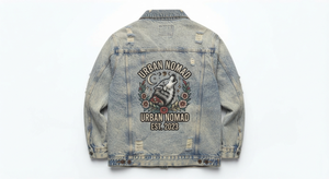Veste coupe-vent en denim délavé bleu clair vintage, patchwork vieilli, sur mesure pour hommes, vente en gros OEM - Product Image 2
