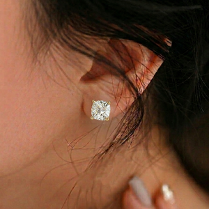 Solitaire 4 Prong <b>Stud</b> <b>Earrings</b> Push Back <b>Studs</b> 18K Pure Gold IGI Certified 2.00ctw Cushion Cut Lab Grown Diamond <b>Fine</b> Jewelry - Product Image 3