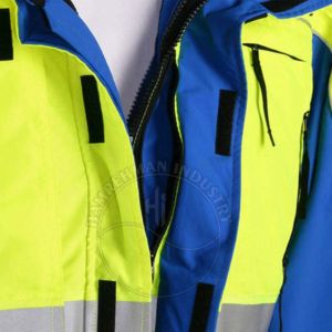 Veste de sécurité jaune et bleue à manches longues avec col et bandes réfléchissantes pour une visibilité et une sécurité accrues - Product Image 4