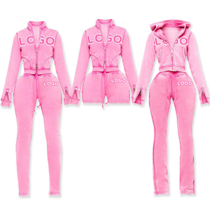 Conjunto Deportivo de Dos Piezas para Mujer de Alta Calidad, Chaqueta Corta con Capucha y Pantalones Acampanados con Lavado Ácido, Elástico en Cuatro Direcciones, Logotipo Personalizado - Product Image 5
