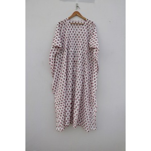 Robe Kaftan Longue en Coton Imprimé Floral pour Femme, Col en V, Cordon de Serrage, Décontractée, Respirante, Robe d'Été Bohème, Cache-Maillot de Plage - Product Image 1