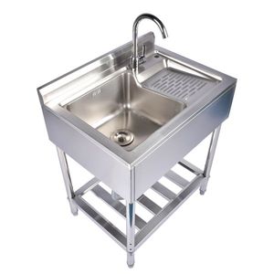 Lavello da Cucina Rustico in Acciaio Inossidabile da 28,3 Pollici con Lavello Sinistro e Scarico Destro, Rubinetto e Lavatoio Autoportanti in Argento, Finitura Argento - Product Image 4
