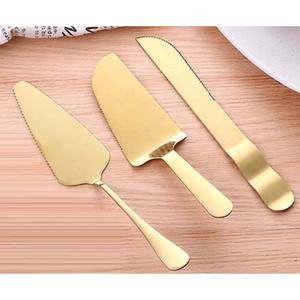 Stainless Steel Metal Round Design Handle Amazing Stainless Steel <b>Gold</b> Plated Cheese Slicer Spreader Set - Product Image 1