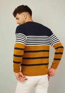 Soft Touch Crew Neck Stripe Sweater for <b>Men</b> Trendy Casual Striped <b>Pullover</b> Sweater From India Supplier At Best Price - Product Image 5