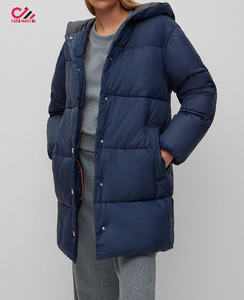 Chaqueta Larga Acolchada de Invierno para Mujer, con Capucha, Cierre de Cremallera, Color Sólido, Relleno de Poliéster, Abrigo Grueso - Product Image 1
