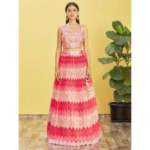 Adorable trabajo bordado Rosa Chinon tradicional Lehenga Choli - Product Image 5