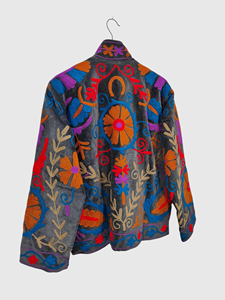 Veste à col mandarin brodée à la main avec des motifs floraux, manches longues, en velours, taille plus pour femmes, style Prairie Chic, vêtements d'automne - Product Image 5