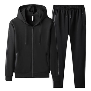 Survêtement unisexe en molleton noir pur, grande taille, avec logo personnalisé, style streetwear pour hommes adultes - Product Image 1