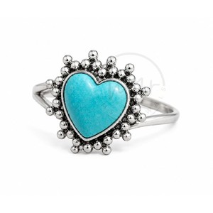 Bague en argent sterling 925 avec cœur en larimar et halo perlé, bijoux en pierres précieuses faits à la main, bague unique pour femme - Product Image 1
