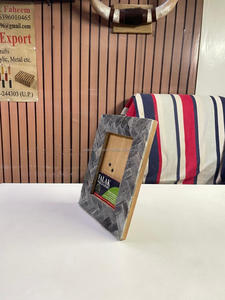 Handmade Rectangular Resin <b>Photo</b> <b>Frame</b> Blue <b>White</b> Inlay Tabletop Vertical Orientation - Product Image 4
