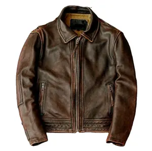 Jaqueta bomber masculina de couro marrom estilo popular outono, novidade da moda por atacado com zíper legal para homens