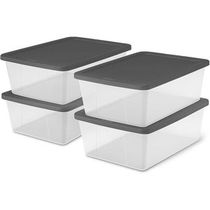 4-Pack <b>Small</b> Clear Plastic Storage Bins & <b>Boxes</b> Snaplock <b>with</b> <b>Lids</b> 12 Quart Gray Stackable Container for Bedroom Organizing - Product Image 1