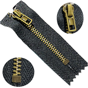 Fermeture éclair en métal pour jean, ton laiton doré, robuste, vente en gros, longueur personnalisée, accessoire de vêtement, fabricant OEM - Product Image 2