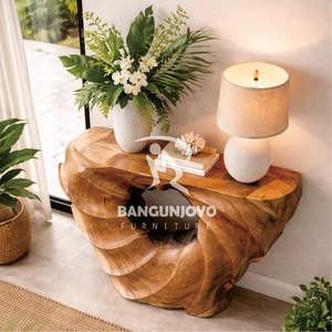 Mesa Consola Moderna de Madera Sólida con Centro Redondo, Diseño Contemporáneo, Ecológica, Duradera, Hecha a Mano para Sala de Estar - Product Image 3