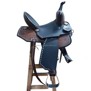 Selle de cheval de course Western Barrel de meilleure qualité en cuir véritable magnifiquement fabriquée à la main pour l'équitation avec ensemble de punaises assorti - Product Image 2