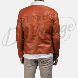 Chaqueta de Cuero Marrón para Hombre de Primera Calidad con Cuello de Piel Sintética Blanca, Chaqueta Bomber Cálida para Invierno, Corte Ajustado, Ropa Exterior de Cuero Informal - Product Image 2