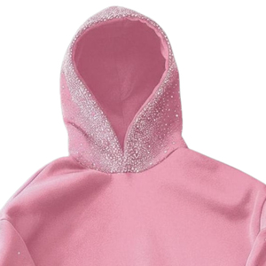 Sudadera con Capucha Rosa con Estampado de Puntos de Diamantes de Imitación, Oversize, Casual, de Forro Polar, Manga Regular, Unisex, para Otoño, con Diamantes de Imitación Brillantes C - Product Image 2