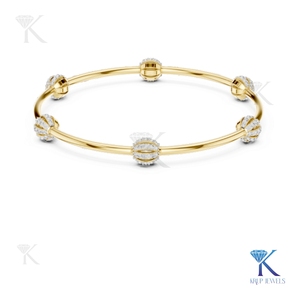 Minimalist Lab Grown Diamond Station <b>Bangle</b> 14K 18K <b>Solid</b> <b>Gold</b> Fine Unisex Luxury Jewelry Gift - Product Image 3