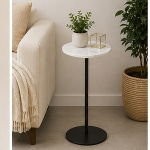 Modern Round <b>Marble</b> <b>Top</b> <b>Side</b> <b>Table</b> with Black Metal Base Minimalist Bedroom Furniture Decorative Accent <b>Table</b> - Product Image 2