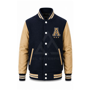 แจ็คเก็ต Letterman แบบ Snap Front สำหรับผู้ชาย งานปักลายศิลปะตามสั่ง ผ้าขนสัตว์ผสม สตรีทแวร์ แฟชั่น เสื้อคลุมกันหนาว ผู้จำหน่ายขายส่ง - Product Image 2