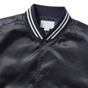 Satin Varsity <b>Jacket</b> Classic Baseball Bomber <b>Jacket</b> Snap Button Shiny Silk Letterman <b>Jacket</b> Dark Blue - Product Image 6