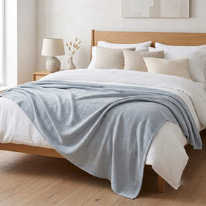 Woven Cotton Blanket 140x220 cm Blue <b>Bed</b> Cover <b>Throw</b> <b>for</b> Modern Home Bedroom and Hospitality Décor - Product Image 6