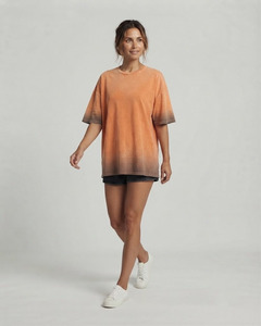 เสื้อยืดผู้หญิงไซส์ใหญ่ สีไล่ระดับ ผ้าฝ้าย คอกลม แขนสั้น สไตล์ลำลอง ทรงหลวม สีซีดแบบซันเฟด - Product Image 3