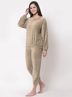 Pijama de Verano para Mujer, Tejido de Lana, Cintura Elástica, Transpirable, Manga Larga, con Logotipo Frontal, Estilo Casual