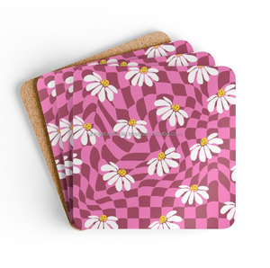 Posavasos Amarillos de Estilo Clásico Hechos a Mano, Diseño Personalizado, Decoración para Mesa de Té, Alfombrillas Únicas de Nogal con Borde de Corcho y Madera - Product Image 4