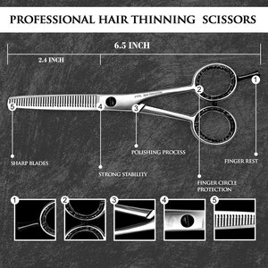 Ciseaux à effiler professionnels de 6,5 pouces en acier inoxydable de qualité supérieure pour la coiffure et le toilettage des animaux de compagnie, pour salon - Product Image 2