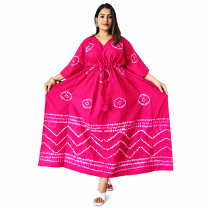 Robe Kaftan en Coton Imprimé pour Femme, Motif Floral Tie-Dye, Style Ethnique Bohème, Tenue de Plage, Vêtement de Vacances, Vente en Gros - Product Image 1