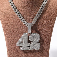 Colgante de Acero Inoxidable Plateado con Diseño de Dibujos Animados Número 42, Microincrustaciones de Moissanita, Certificado IGI, Amuleto Hiphop, Moda Masculina