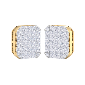 Boucles d'oreilles clous pour homme, plaqué or 14K de qualité supérieure, avec grappe de diamants taille princesse, style 'Ice Out', micro-pavé, forme rectangulaire géométrique - Product Image 2