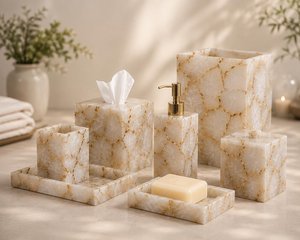Juego de Accesorios de Baño de Cinco Piezas de Resina de Lujo Ecológica, la Mejor Calidad, Más Vendido, Accesorios Completos para Hoteles y Hogares Modernos - Product Image 3