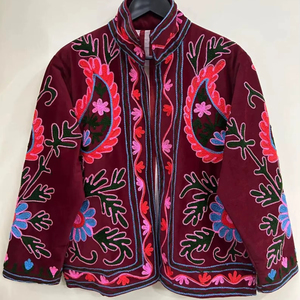 Bohemian Winter <b>Coat</b> Floral Suzani Embroidered Velvet Jacket Windproof Knitted Duster Cotton Floral Suzani Embroidered - Product Image 1