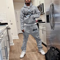 Conjunto de Sudadera con Capucha Holgada y Pantalones Deportivos de Felpa Francesa 100% Algodón Personalizado para Hombre, Estilo Urbano, con Bordado 3D y DTG