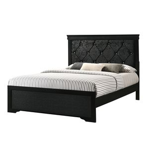 Letto Moderno Queen-Size in Legno con Rivestimento in Tessuto, Finitura Nera, Testiera Trapuntata con Bottoni in Cristallo, Arredamento Camera da Letto - Product Image 2